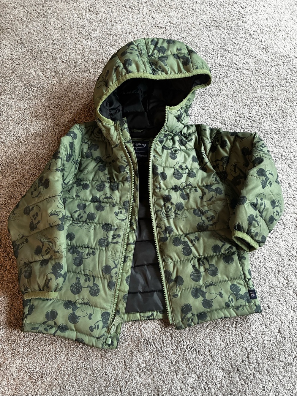 Disney Kids' Green Mickey Mouse Light Puffer Jacket with Hood